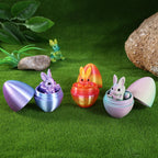 SHUWND 6PCS Set 3D Printed Bunny with Easter Egg, Mini Easter Eggs Fidget Toy 3D Articulated Crystal Bunny Eggs Mystery Egg Easter Basket Stuffers Surprise 3D Printed Animals Toy Set