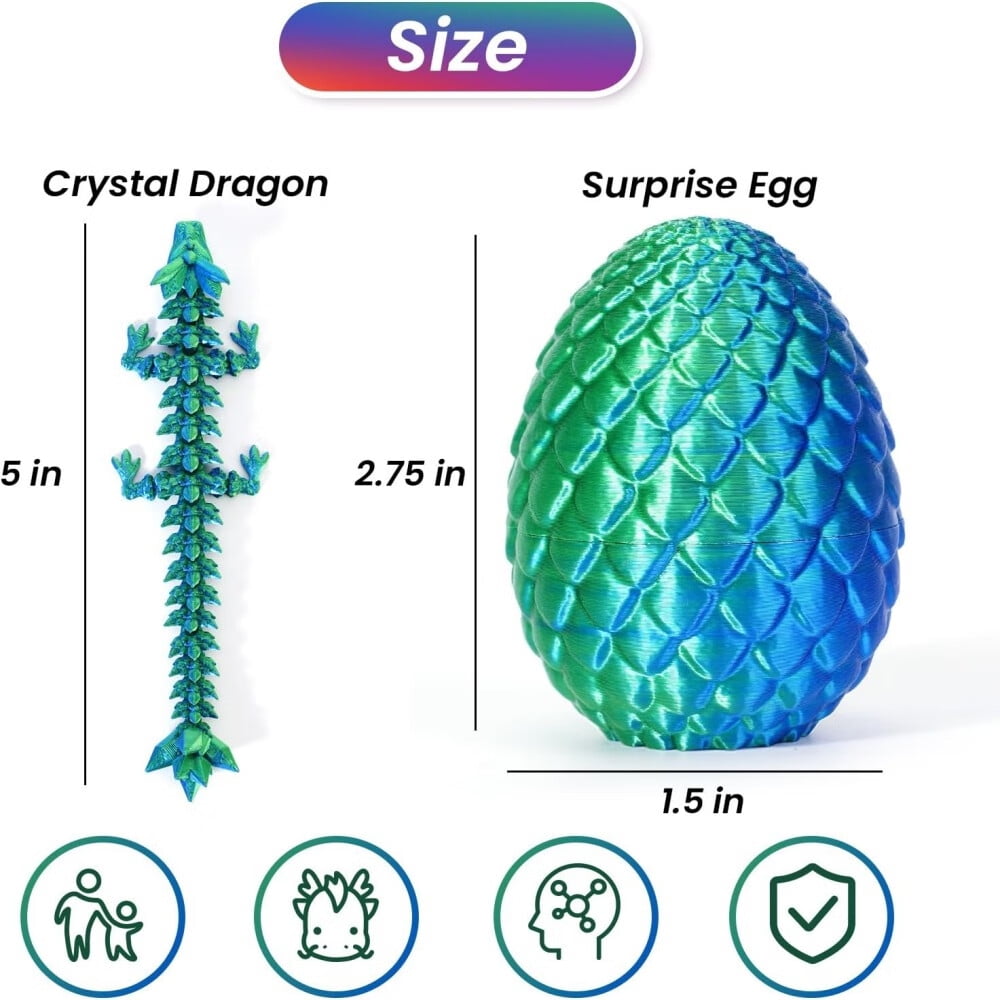 SHUWND 4PCS 3D Printed Dragon 3D Eggs with Dragon Inside, Mini Easter Eggs Fidget Toy 3D Articulated Crystal Dragon Mystery Egg Easter Basket Stuffers Surprise 3D Printed Animals Toy Set