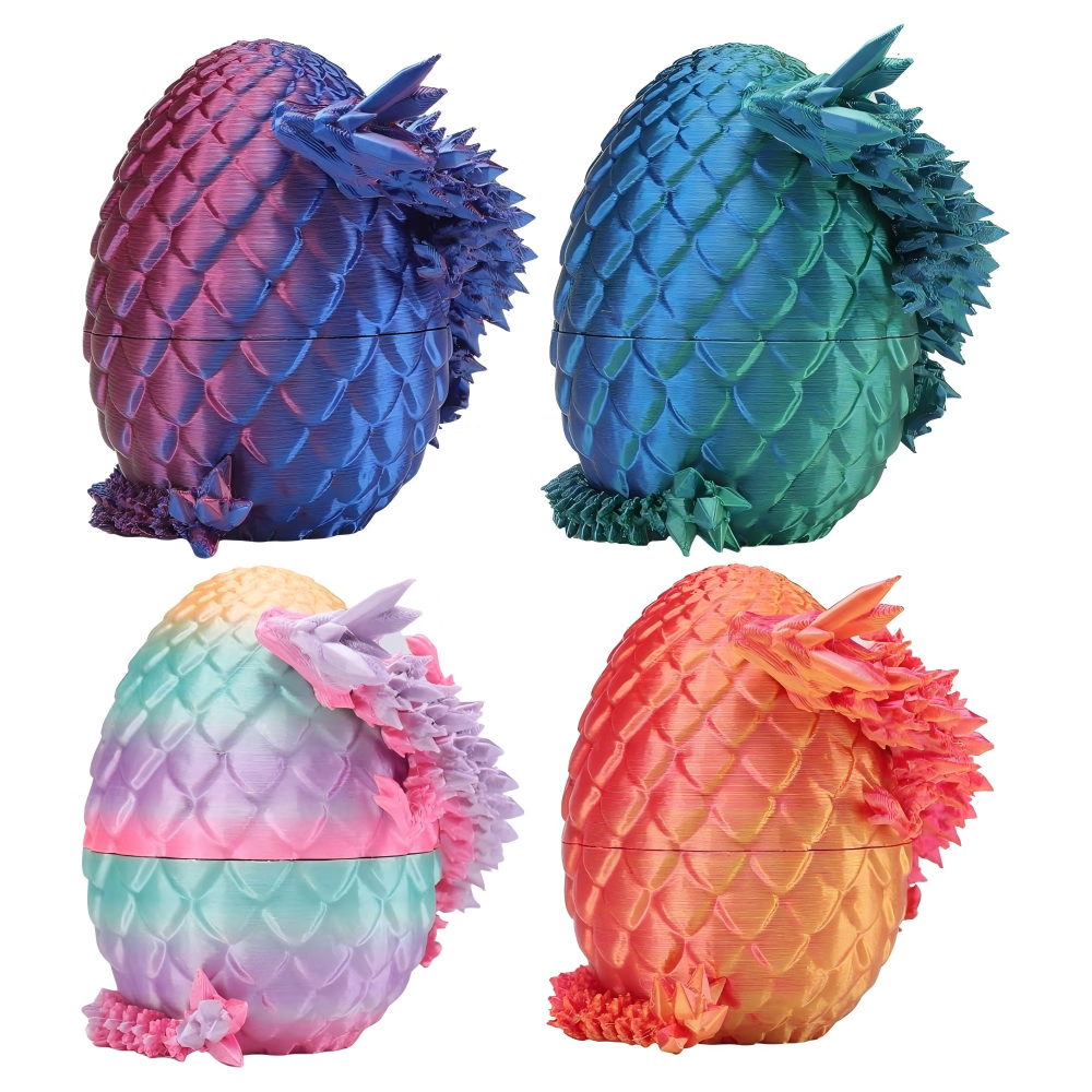 SHUWND 4PCS 3D Printed Dragon 3D Eggs with Dragon Inside, Mini Easter Eggs Fidget Toy 3D Articulated Crystal Dragon Mystery Egg Easter Basket Stuffers Surprise 3D Printed Animals Toy Set