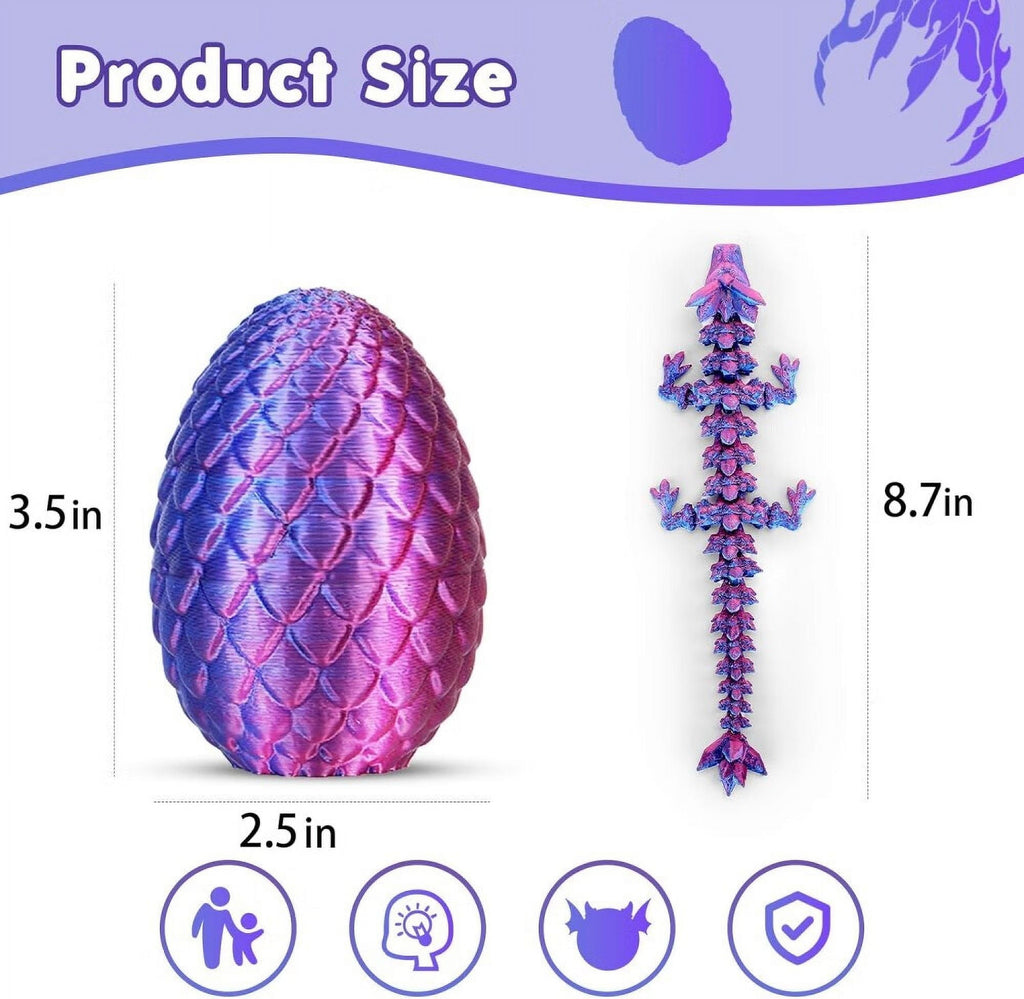 SHUWND 4PCS 3D Printed Dragon 3D Eggs with Dragon Inside, Mini Easter Eggs Fidget Toy 3D Articulated Crystal Dragon Mystery Egg Easter Basket Stuffers Surprise 3D Printed Animals Toy Set