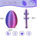 SHUWND 4PCS 3D Printed Dragon 3D Eggs with Dragon Inside, Mini Easter Eggs Fidget Toy 3D Articulated Crystal Dragon Mystery Egg Easter Basket Stuffers Surprise 3D Printed Animals Toy Set