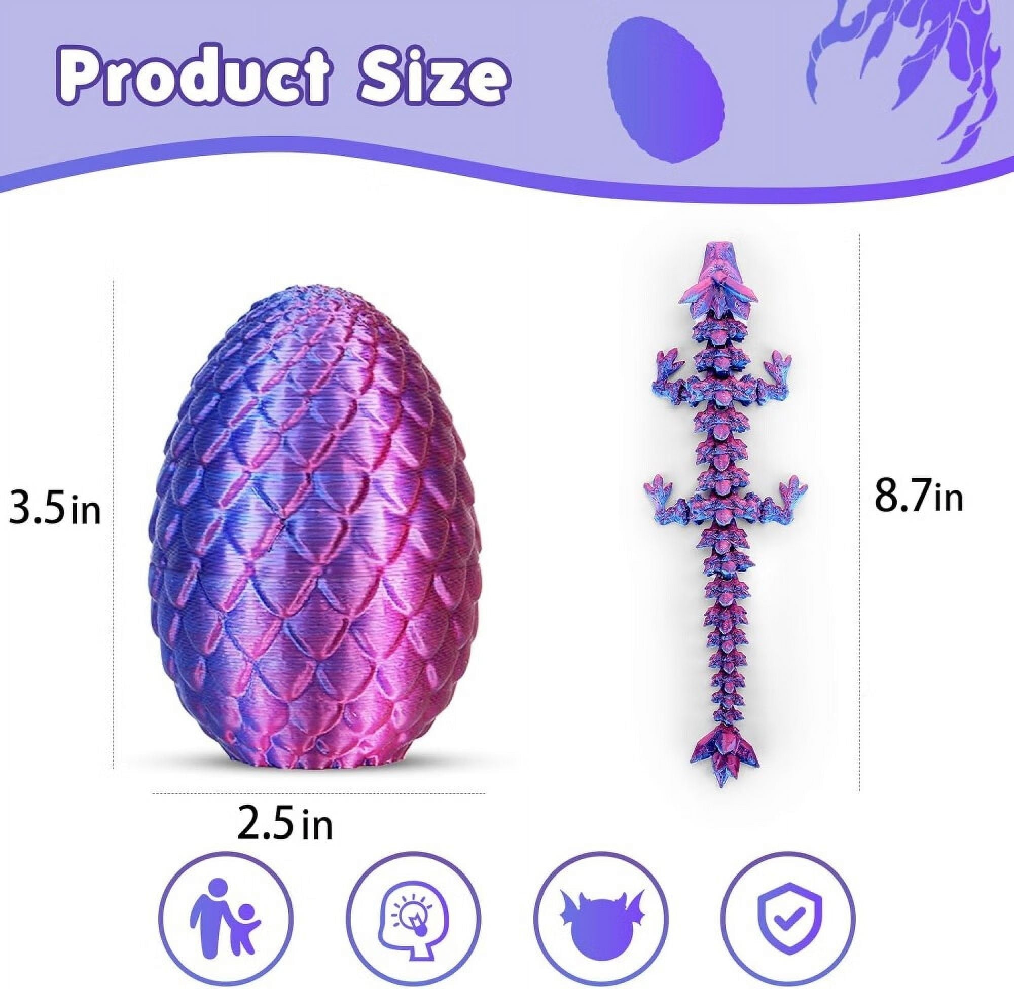 SHUWND 4PCS 3D Printed Dragon 3D Eggs with Dragon Inside, Mini Easter Eggs Fidget Toy 3D Articulated Crystal Dragon Mystery Egg Easter Basket Stuffers Surprise 3D Printed Animals Toy Set
