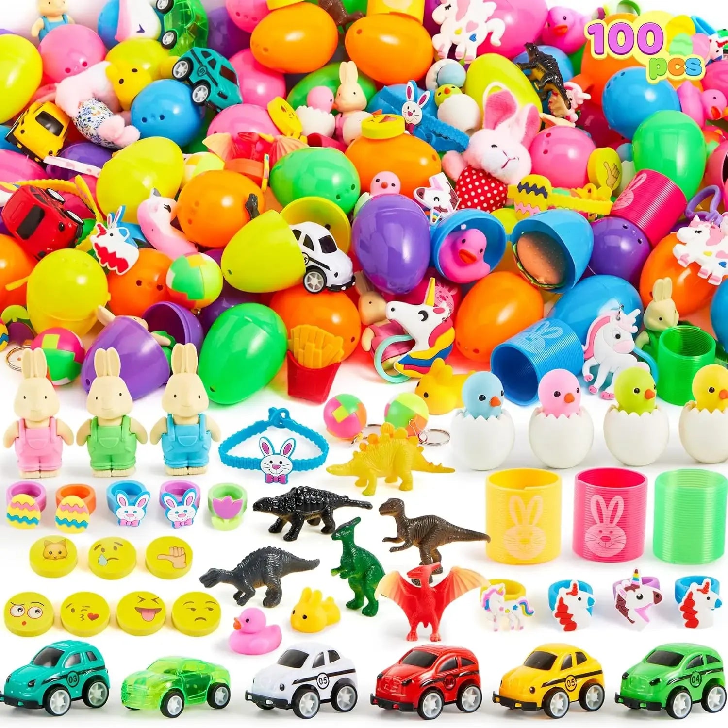 Easter Egg Hunt Set - Prefilled Eggs with Toys & Stickers (36-200 Pcs) | Kids Party Favors, Basket Stuffers & Classroom Prizes
