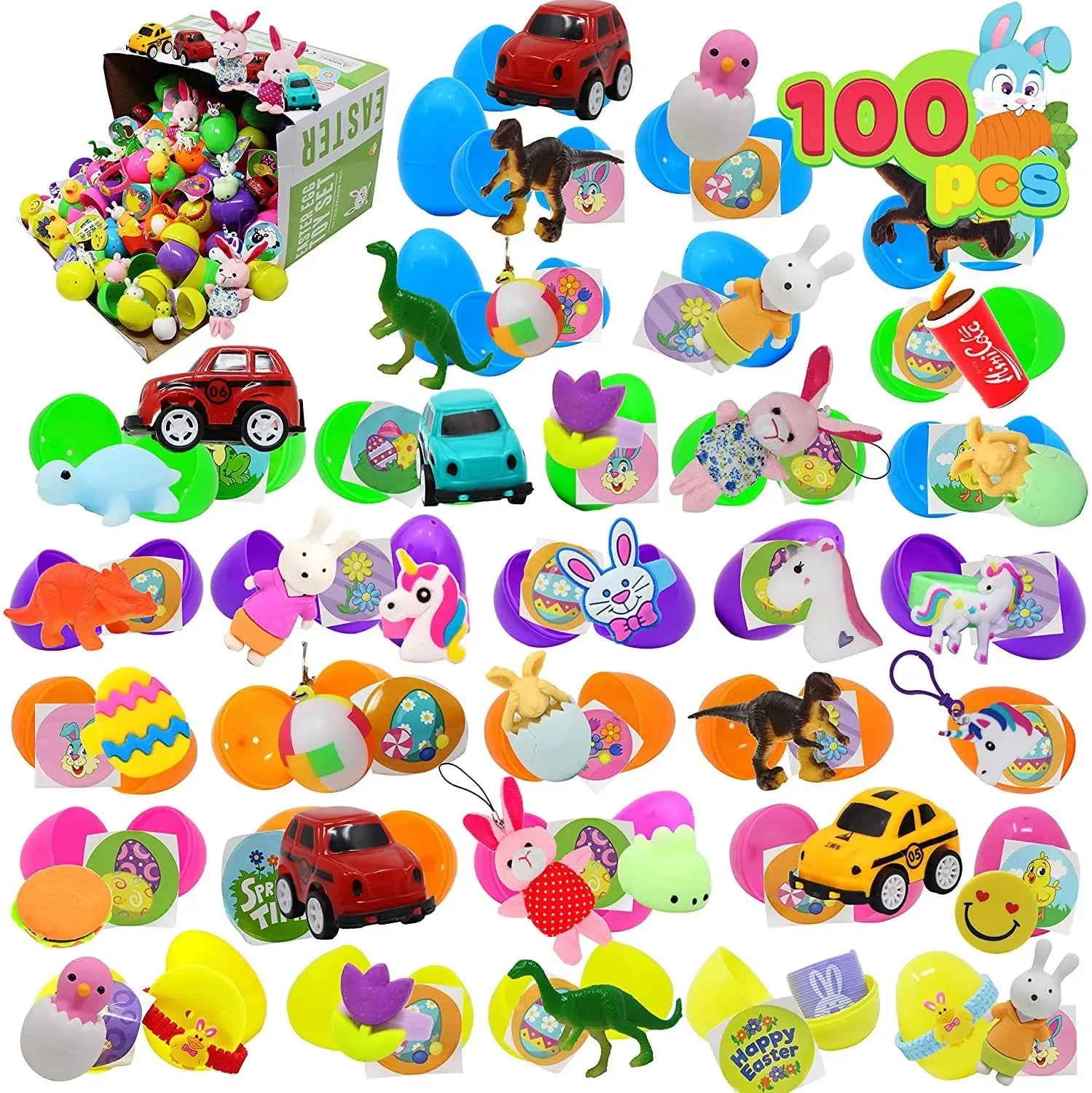 Easter Egg Hunt Set - Prefilled Eggs with Toys & Stickers (36-200 Pcs) | Kids Party Favors, Basket Stuffers & Classroom Prizes