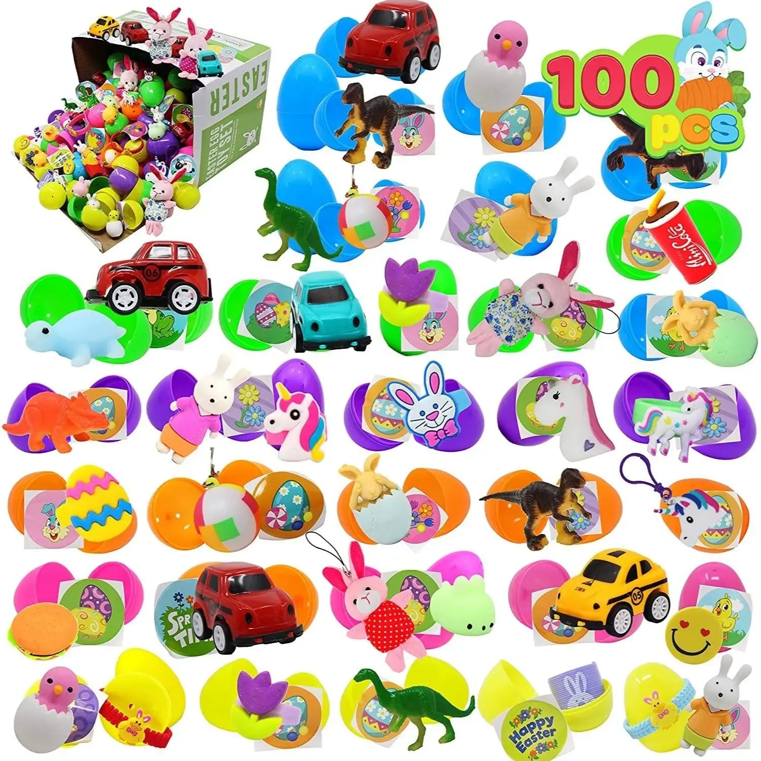 Easter Egg Hunt Set - Prefilled Eggs with Toys & Stickers (36-200 Pcs) | Kids Party Favors, Basket Stuffers & Classroom Prizes
