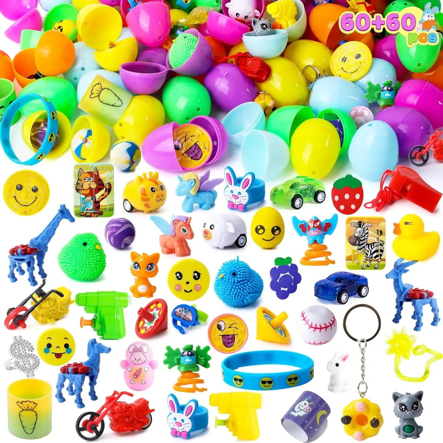 Easter Egg Hunt Set - Prefilled Eggs with Toys & Stickers (36-200 Pcs) | Kids Party Favors, Basket Stuffers & Classroom Prizes
