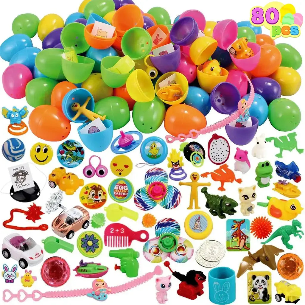 Easter Egg Hunt Set - Prefilled Eggs with Toys & Stickers (36-200 Pcs) | Kids Party Favors, Basket Stuffers & Classroom Prizes