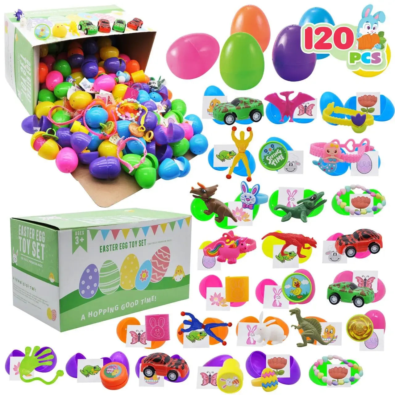 Easter Egg Hunt Set - Prefilled Eggs with Toys & Stickers (36-200 Pcs) | Kids Party Favors, Basket Stuffers & Classroom Prizes