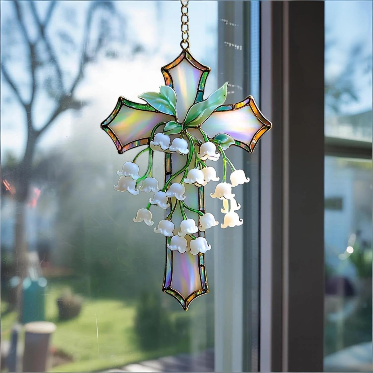 🔥Last Day 49% OFF - Hand-Painted Lily of the Valley Cross Pendant