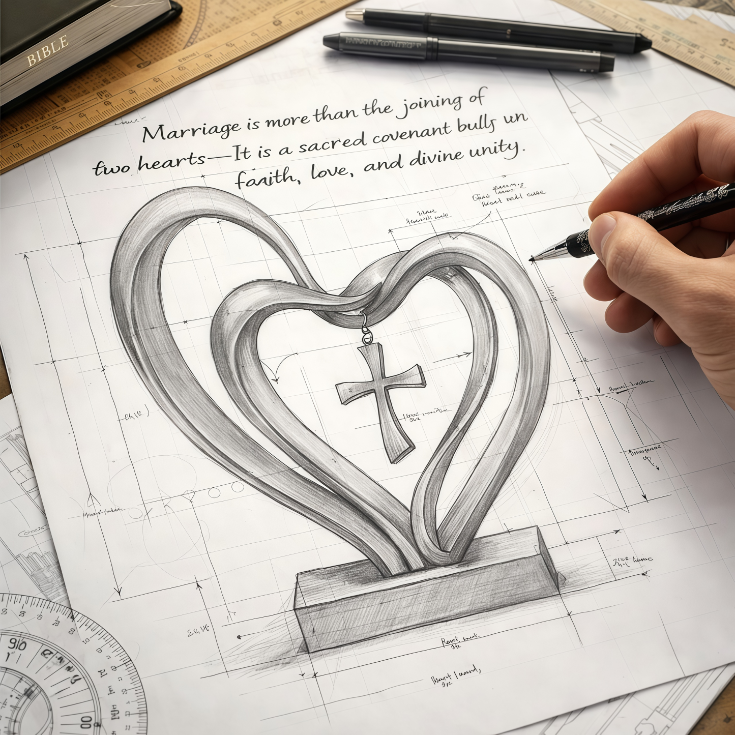 Marriage Takes Three – Entwined Heart & Cross Christian Wedding Sculpture