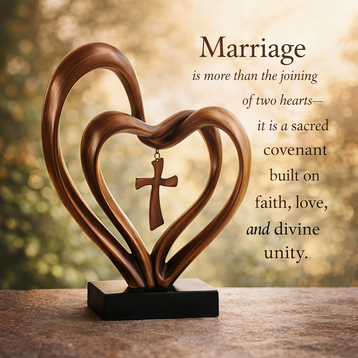 Marriage Takes Three – Entwined Heart & Cross Christian Wedding Sculpture