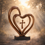 Marriage Takes Three – Entwined Heart & Cross Christian Wedding Sculpture