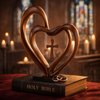 Marriage Takes Three – Entwined Heart & Cross Christian Wedding Sculpture