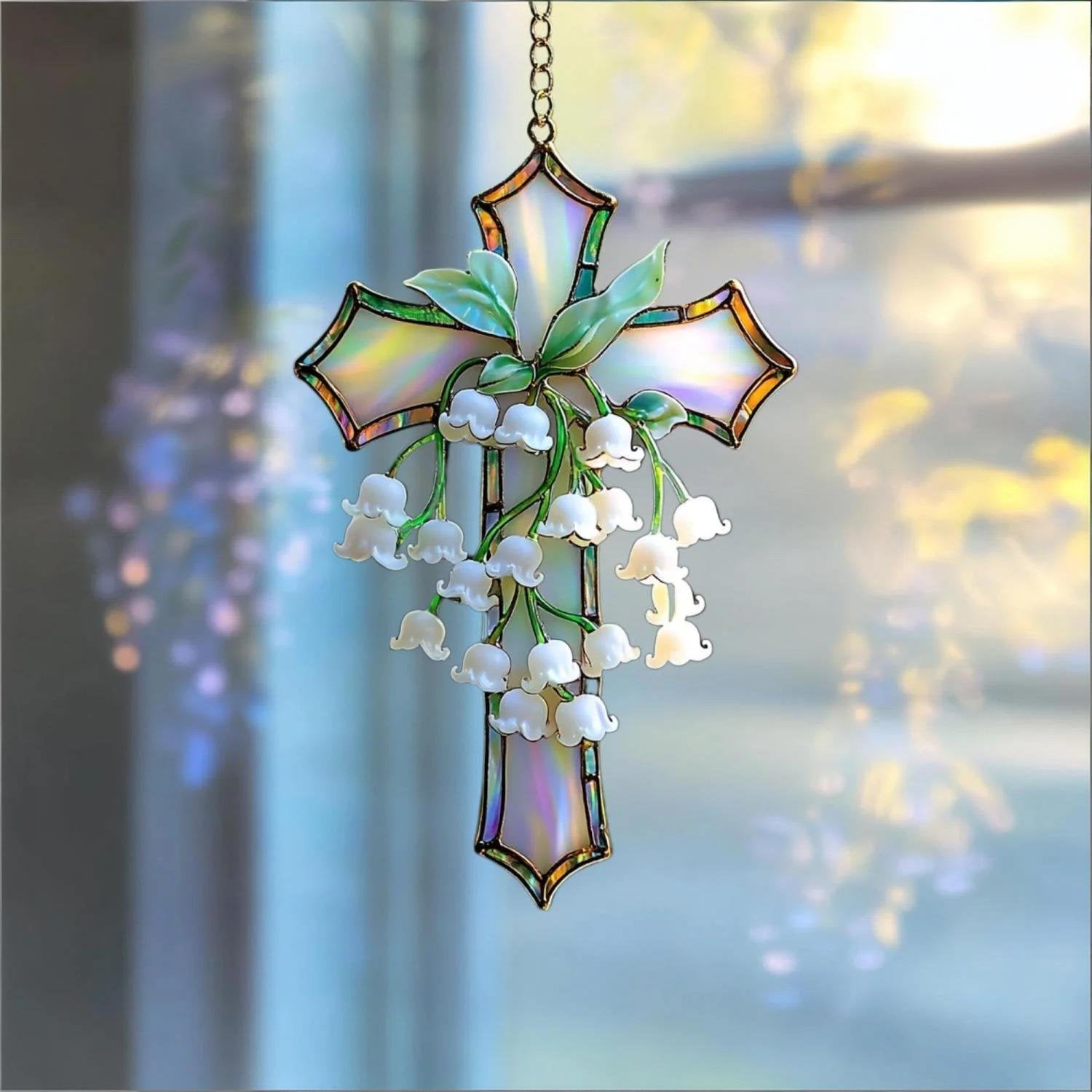 🔥Last Day 49% OFF - Hand-Painted Lily of the Valley Cross Pendant