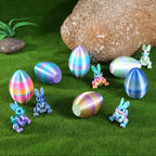 SHUWND 6PCS Set 3D Printed Bunny with Easter Egg, Mini Easter Eggs Fidget Toy 3D Articulated Crystal Bunny Eggs Mystery Egg Easter Basket Stuffers Surprise 3D Printed Animals Toy Set