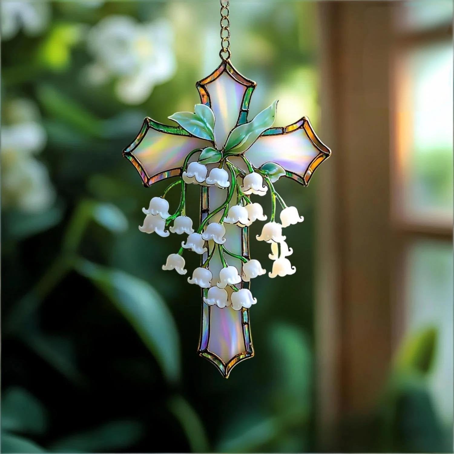 🔥Last Day 49% OFF - Hand-Painted Lily of the Valley Cross Pendant