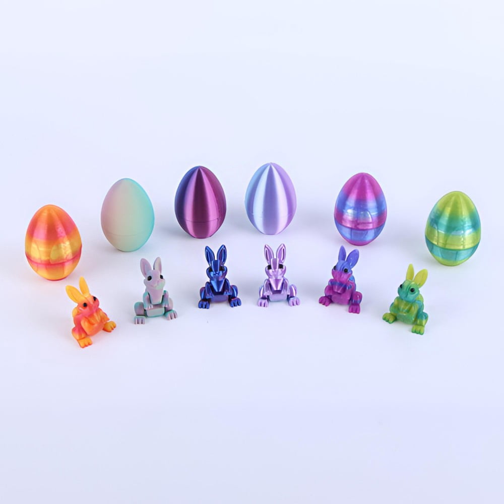 SHUWND 6PCS Set 3D Printed Bunny with Easter Egg, Mini Easter Eggs Fidget Toy 3D Articulated Crystal Bunny Eggs Mystery Egg Easter Basket Stuffers Surprise 3D Printed Animals Toy Set