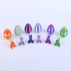 SHUWND 6PCS Set 3D Printed Bunny with Easter Egg, Mini Easter Eggs Fidget Toy 3D Articulated Crystal Bunny Eggs Mystery Egg Easter Basket Stuffers Surprise 3D Printed Animals Toy Set