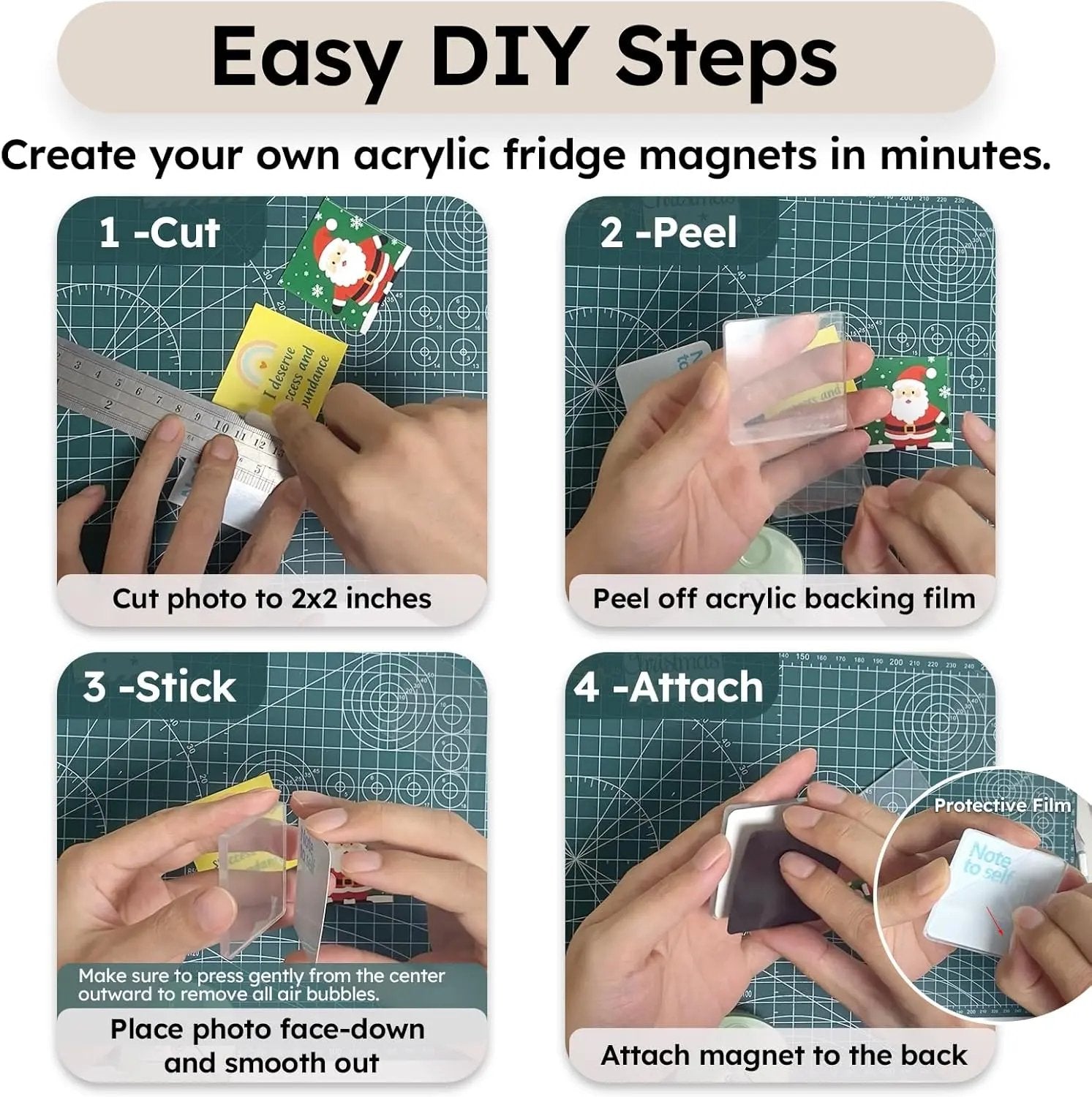 ✂🎞10 Pack 2"x2" Clear Acrylic DIY Fridge Magnets Set with Adhesive Backing – Square Magnetic Photo Frames💕