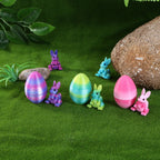 SHUWND 6PCS Set 3D Printed Bunny with Easter Egg, Mini Easter Eggs Fidget Toy 3D Articulated Crystal Bunny Eggs Mystery Egg Easter Basket Stuffers Surprise 3D Printed Animals Toy Set