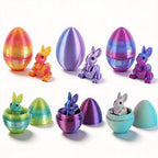 SHUWND 6PCS Set 3D Printed Bunny with Easter Egg, Mini Easter Eggs Fidget Toy 3D Articulated Crystal Bunny Eggs Mystery Egg Easter Basket Stuffers Surprise 3D Printed Animals Toy Set
