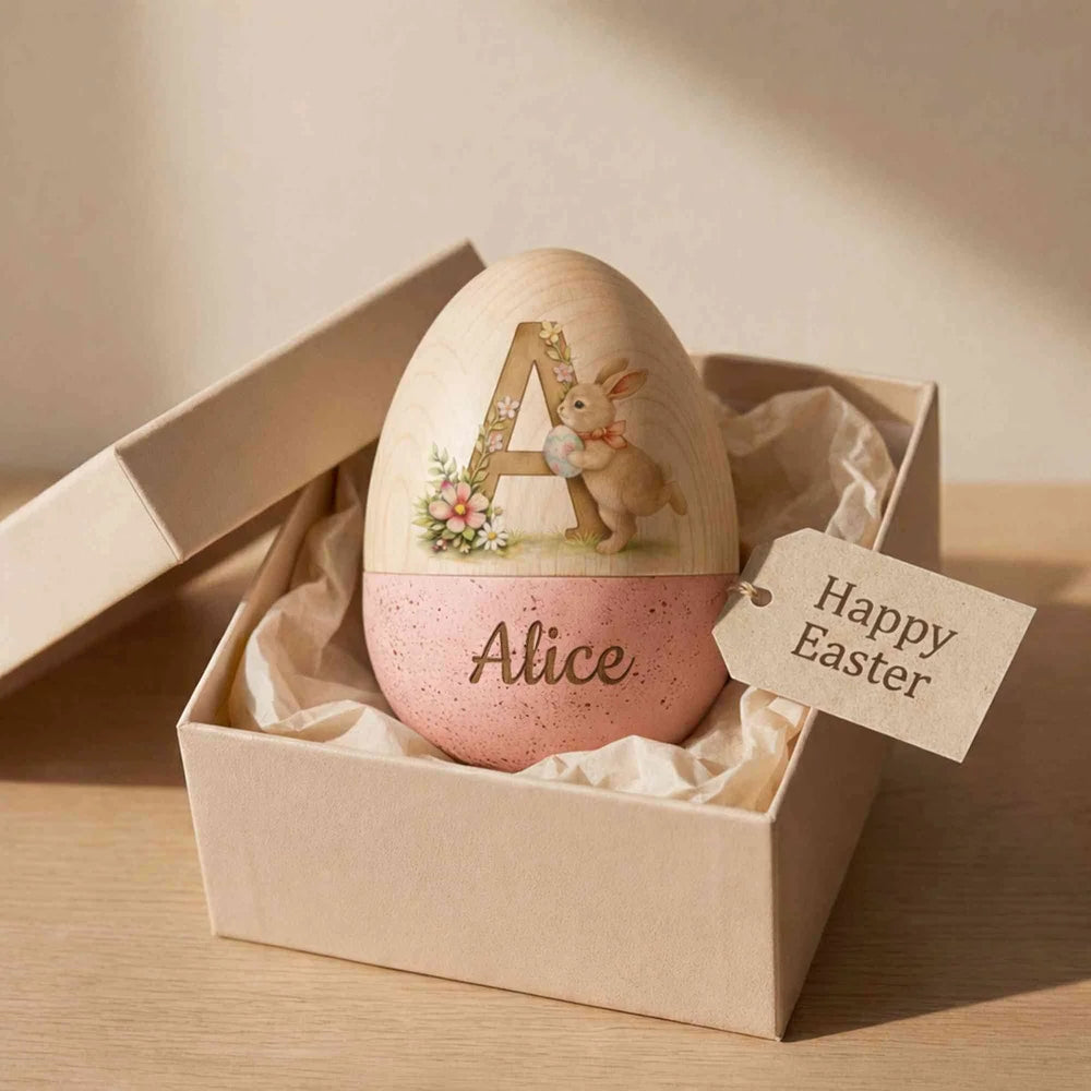 Personalized Watercolor Easter Egg – Hollow Wooden Keepsake for Kids💋
