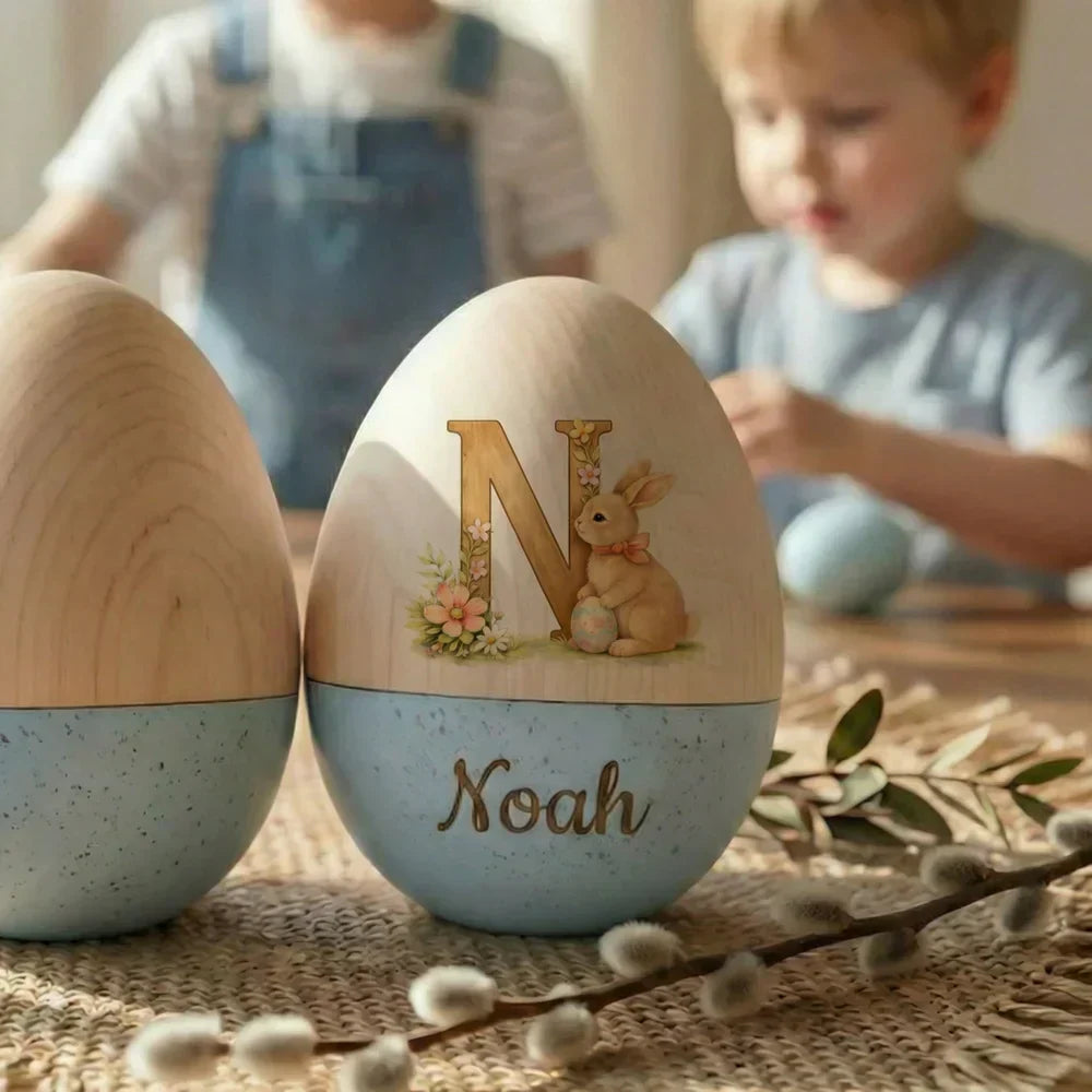 Personalized Watercolor Easter Egg – Hollow Wooden Keepsake for Kids💋