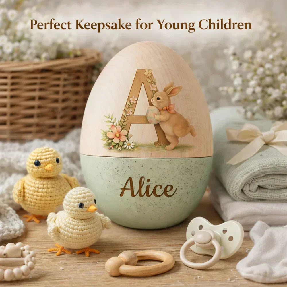 Personalized Watercolor Easter Egg – Hollow Wooden Keepsake for Kids💋