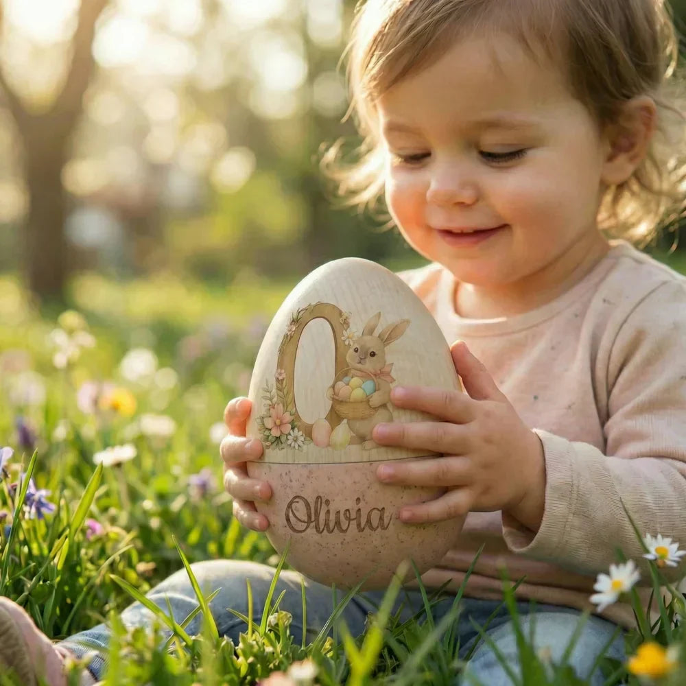 Personalized Watercolor Easter Egg – Hollow Wooden Keepsake for Kids💋
