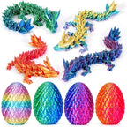 SHUWND 4PCS 3D Printed Dragon 3D Eggs with Dragon Inside, Mini Easter Eggs Fidget Toy 3D Articulated Crystal Dragon Mystery Egg Easter Basket Stuffers Surprise 3D Printed Animals Toy Set