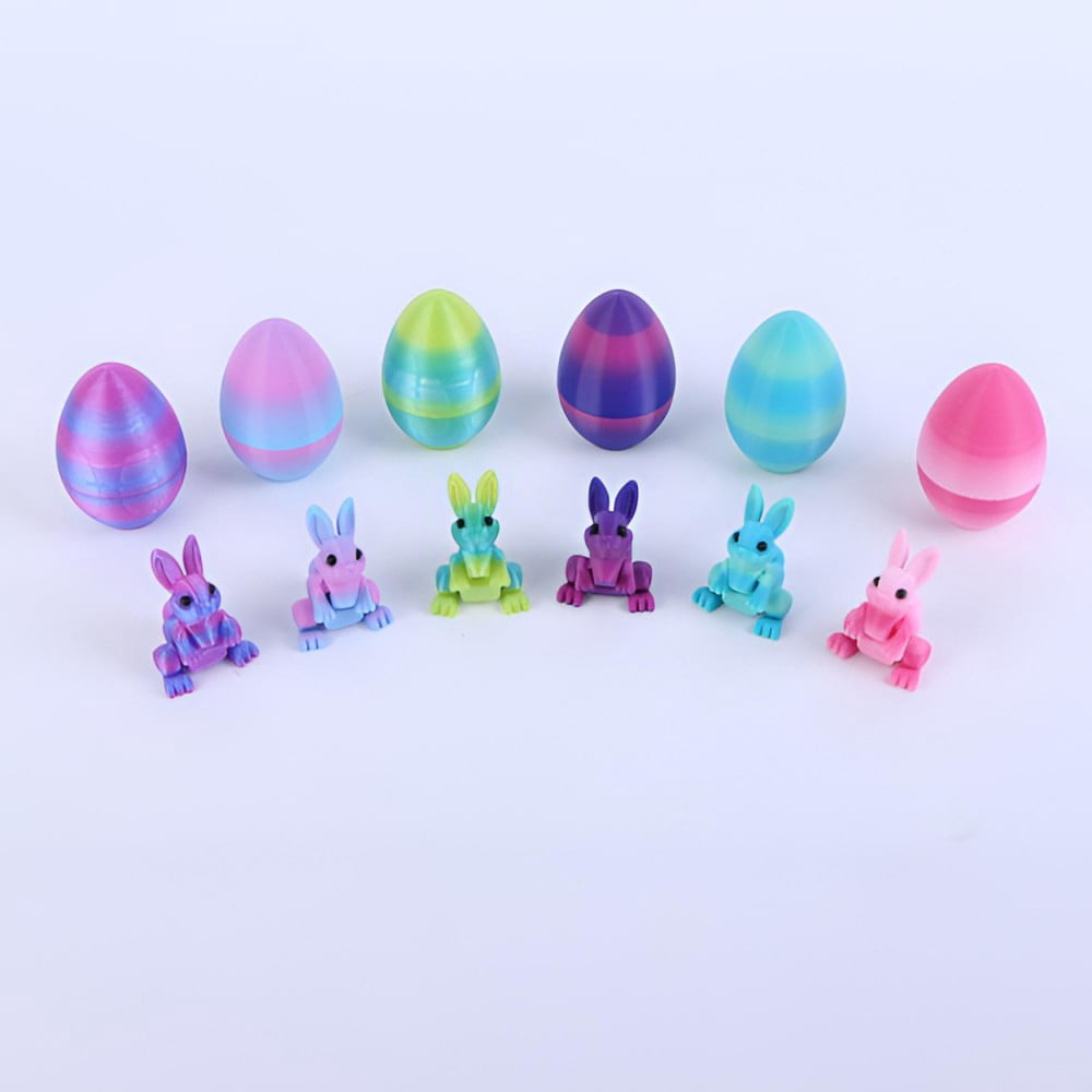 SHUWND 6PCS Set 3D Printed Bunny with Easter Egg, Mini Easter Eggs Fidget Toy 3D Articulated Crystal Bunny Eggs Mystery Egg Easter Basket Stuffers Surprise 3D Printed Animals Toy Set