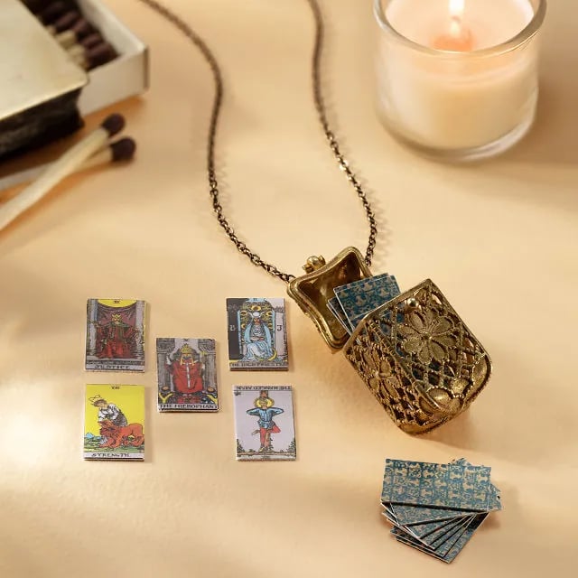 🔥 Last Day 50% OFF – Brass Locket Necklace with 22 Miniature Tarot Cards, 30" Adjustable Chain