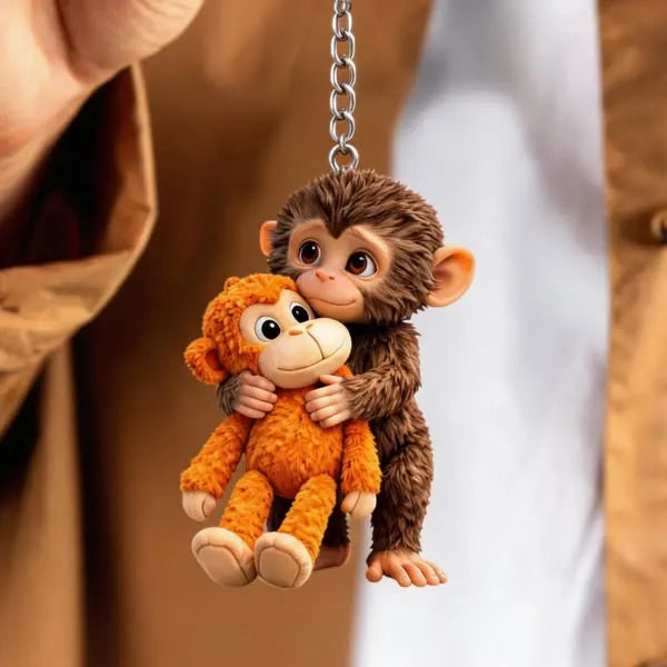 Monkey Hugging Monkey Resin Keychain -Gift For Family, Friends, Loved Ones
