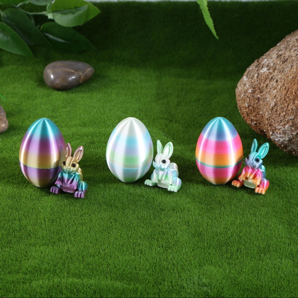 SHUWND 6PCS Set 3D Printed Bunny with Easter Egg, Mini Easter Eggs Fidget Toy 3D Articulated Crystal Bunny Eggs Mystery Egg Easter Basket Stuffers Surprise 3D Printed Animals Toy Set
