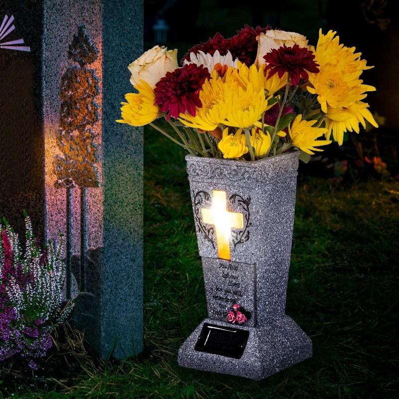 ✨2026 Spring Special Offer 49% OFF💐🕯️Solar-powered Cross Angel Flowerpot Cemetery Vase