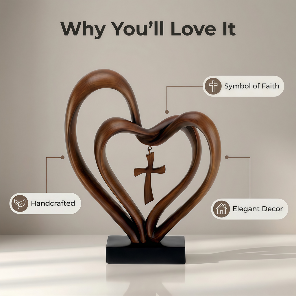 Marriage Takes Three – Entwined Heart & Cross Christian Wedding Sculpture
